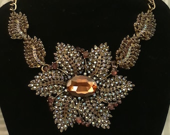 Vintage Joan Rivers Ornate Floral Statement Necklace/Brooch with AB Rhinestones - *As-Is Condition!