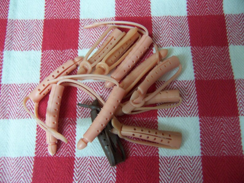Small vintage pink rubber curlers Etsy