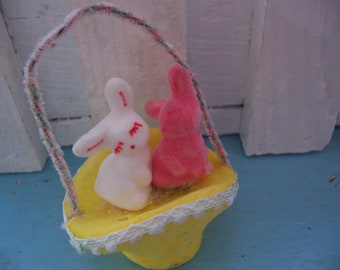 easter styrofoam basket with two bunnies