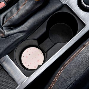 Car Coasters Set, Pink Floral Drink Holder, Pretty Girly Cup Holder, Cute Coaster for Her, Coquet Car Accessories, Soapstone Auto Coaster,