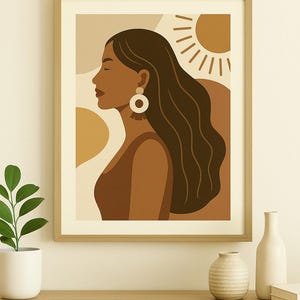 Boho Printable Wall Art - Modern Abstract Woman Portrait, Digital Download