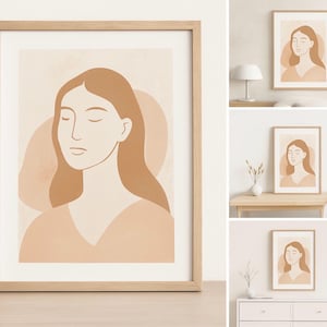 Affiche Digitale Minimaliste Femme – Illustration Murale Yeux Fermés – Art Abstrait Moderne à Imprimer – デコ サロン、ビューロー オ シャンブル