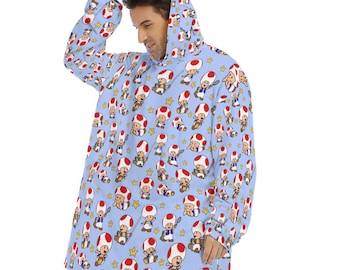 Manta con capucha de forro polar sherpa unisex de Toad para otoño e invierno, cómoda y cómoda para usar, ropa de estar en casa.