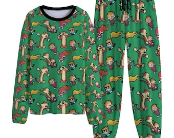 CALVIN and HOBBES Pajama Set | Cozy Anime Loungewear | Unisex Warm Pajamas