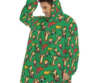 Manta con capucha de forro polar sherpa unisex con estampado de Calvin y Hobbes para otoño e invierno, manta cómoda y cómoda para estar en casa.