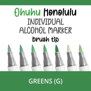Ohuhu Honolulu GREENS (G) Individual Alcohol Marker | Brush Tip | Single Replacement Color