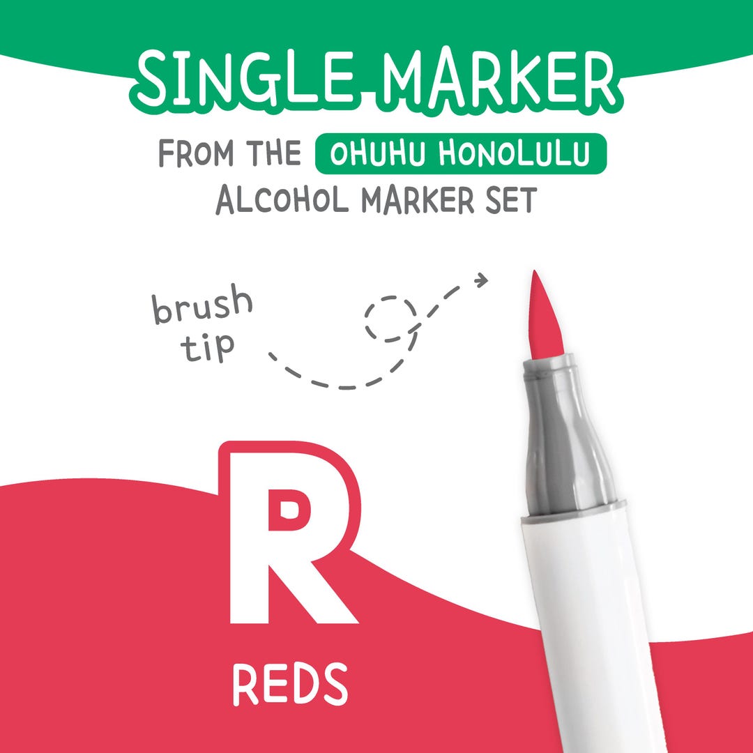 Ohuhu Honolulu Reds R Alcohol Marker with Brush Tip Single Replacement Color for Coloring 