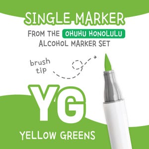 Ohuhu Honolulu Yellow Greens YG Alcohol Marker with Brush Tip Single Replacement Color for Coloring and Illustrations