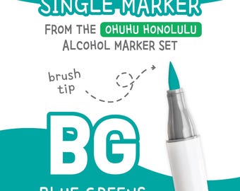 Ohuhu Honolulu Blue Greens BG Alcohol Marker with Brush Tip Single Replacement Color for Coloring and Illustrations