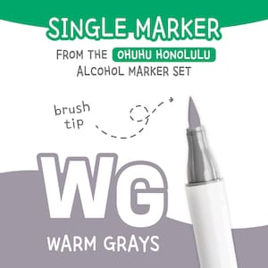 May include: A single Ohuhu Honolulu alcohol marker with a brush tip, labeled "WG Warm Grays." The marker has a white barrel, a gray cap, and a light purple brush tip. Text on the image reads "Single Marker" and "From the Ohuhu Honolulu Alcohol Marker Set."