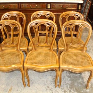 Set of 6 French Antique Louis XV Cane Seat Dining Chairs Fruitwood Cabriole Legs