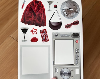 Red Girls Night Sticker Sheet | Junk Journal Scrapbook Stickers