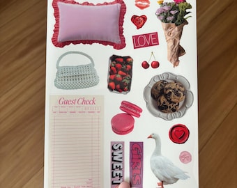 Pink Girly Sticker Sheet | Junk Journal, Scrapbook Stickers