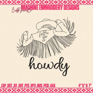 Howdy Cowboy Embroidery Design, Rustic Country Embroidery File, 4x4 hoop design, DST PES file for embroidery machine