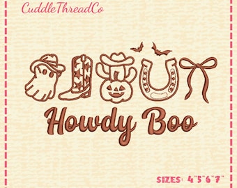 Howdy Boo Embroidery Design, Halloween Cowboy Machine Embroidery File, Western Ghost Embroidery, DST PES file for embroidery machine