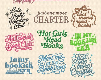 Paquete de bordado con citas de libros, frases para amantes de los libros, archivos de bordado para máquina de bordar, diseño para bastidor de 4x4, archivo DST PES para máquina de bordar