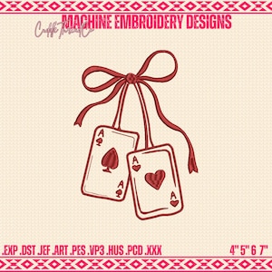 Heart Playing Card embroidery design, 4x4 hoop design, Mini embroidery, DST PES file for embroidery machine, gift for besties sister friends