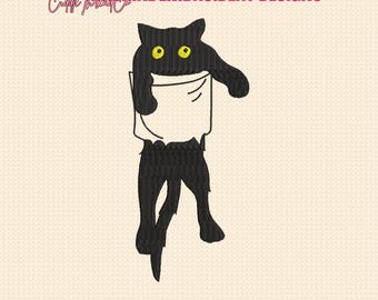 Disegno da ricamo "Gatto nero in tasca", file da ricamo "Gatto con occhi gialli brillanti", telaio 4x4 5x7, download digitale DST PES