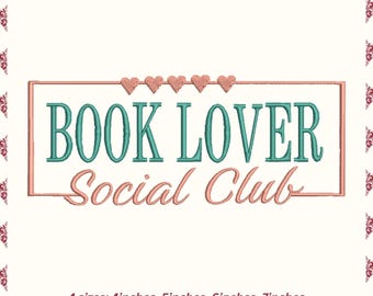 Diseño de bordado del club social para amantes de los libros, archivos de bordado para máquina de lectura, diseño de bastidor 4x4, archivo DST PES para máquina de bordar