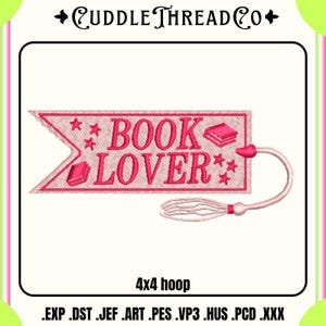Book lover tag embroidery design, Reading Machine embroidery files, 4x4 hoop design, DST PES file for embroidery machine
