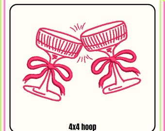 Coquette Cocktail embroidery design, 4x4 hoop design, Mini embroidery, DST PES file for embroidery machine