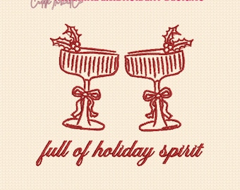 Full of Holiday Spirit embroidery design, Cute cocktails embroidery design, 4x4 hoop design, DST PES file for embroidery machine