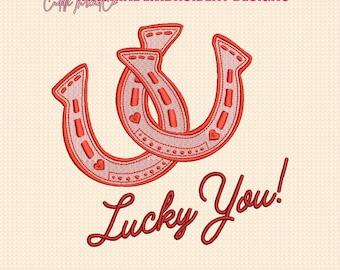 Lucky You Horseshoe embroidery design, Cute Good Luck Machine embroidery files, 4x4 hoop design, DST PES file