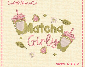 Süße Matcha Latte Stickdatei, 100x100 Stickdatei, Stickdatei für die Stickmaschine, 10x10 cm Stickdatei