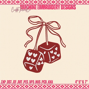 Lucky dices embroidery design, 4x4 hoop design, Mini embroidery, DST PES file for embroidery machine, gift for besties sister friends