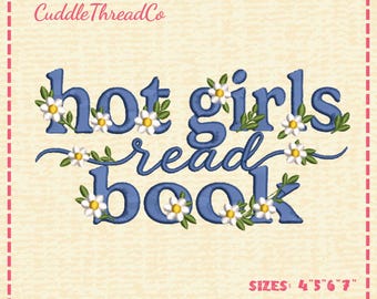 Hot girls read books embroidery design, Reading Machine embroidery files, 4x4 hoop design, DST PES file for embroidery machine