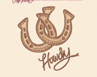Howdy Horseshoe Embroidery Design, Western Cowboy Embroidery File, Lucky Horseshoe Embroidery Design, 4x4 hoop design, DST PES file