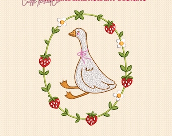 Diseño de bordado Strawberry Goose, bordado Coquette Strawberry, diseño para bastidor de 4x4, archivo DST PES para máquina de bordar