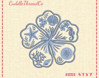 Coastal Sea Life Embroidery Design, Nautical Beach Embroidery File, Starfish Seahorse Shell Coral Sand Dollar, PES DST Instant Download