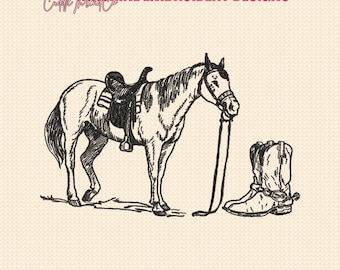 Cowboy Horse and Boots design, Western Rodeo Machine embroidery files, 4x4 hoop design, DST PES file for embroidery machine