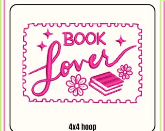 Book lover stamp embroidery design, Reading Machine embroidery files, 4x4 hoop design, DST PES file for embroidery machine
