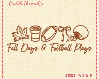 Fall Days & Football Plays Embroidery Design, Football Season Embroidery File, 4x4 hoop design, DST PES file for embroidery machine