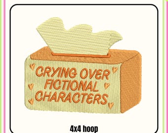 Crying over fictional characters embroidery design, Reading Machine embroidery files, 4x4 hoop design, DST PES file for embroidery machine