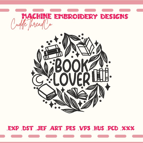 Design de Bordado para Amantes de Livros | Arquivos de Bordado à Máquina com Tema Floral e Literário, Presente Ideal para Leitores Ávidos, Design para Bastidor 4x4, Download Instantâneo em PES e DST