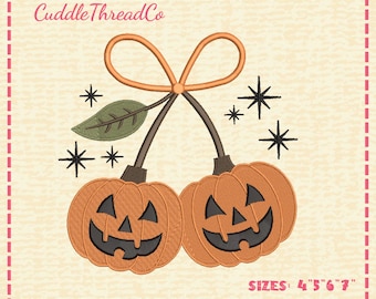 Pumpkin Embroidery Design, Cute Pumpkin Pair with Bow, Spooky Fall Digital Design, DST PES file for embroidery machine