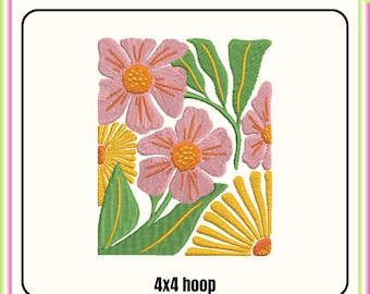 Cute flower embroidery design, 4x4 hoop design, Mini embroidery, DST PES file for embroidery machine