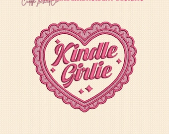 Kindle Girlie-borduurontwerp, Coquette Reader-borduurbestand, Book Lover Emb, 4 x 4 hoepelontwerp, DST PES-bestand voor borduurmachine