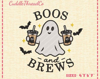 Ghost and Boba Embroidery Design, Halloween Ghost Machine Embroidery, Cute Halloween Digital Pattern, DST PES file for embroidery machine