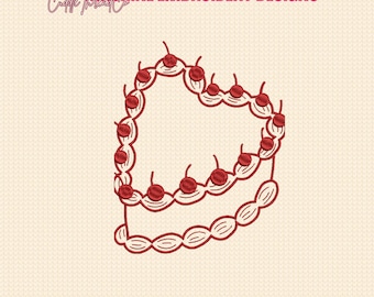 Diseños de bordado de pastel de cumpleaños con cerezas, archivos de bordado a máquina navideños, archivos digitales, descarga instantánea