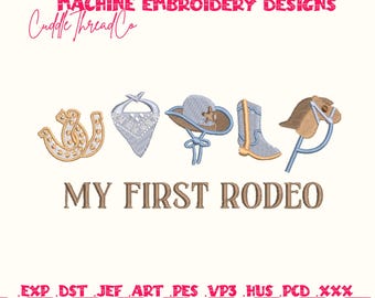 Mi primer diseño de bordado de rodeo, íconos de rodeo, vaquera bebé vaquera del oeste, diseño de bastidor 4x4, archivo PES DST para máquina de bordar