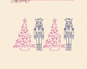 Nutcracker and Christmas Tree embroidery design, Christmas Machine embroidery files, 4x4 hoop design, DST PES file for embroidery machine