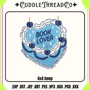 Cute book lover embroidery design, Reading Machine embroidery files, 4x4 hoop design, DST PES file for embroidery machine