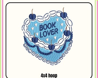 Cute book lover embroidery design, Reading Machine embroidery files, 4x4 hoop design, DST PES file for embroidery machine
