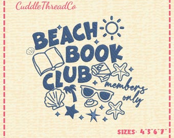 Beach Book Club Embroidery Design, Summer Reading Embroidery File, Book Lover Machine Embroidery, DST PES file for embroidery machine