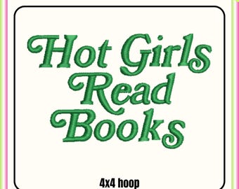 Hot girls read books embroidery design, Reading Machine embroidery files, 4x4 hoop design, DST PES file for embroidery machine