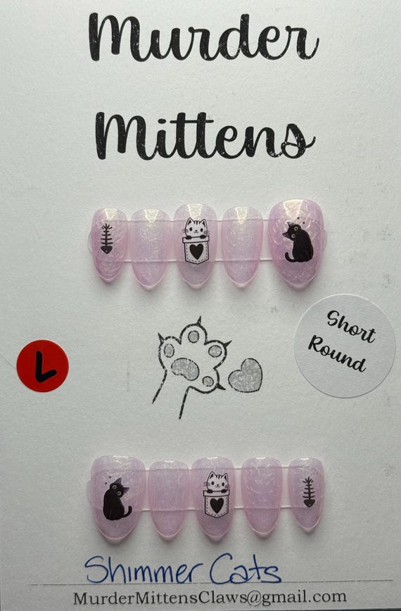 Swirly pink shimmer cats; press-on nails
